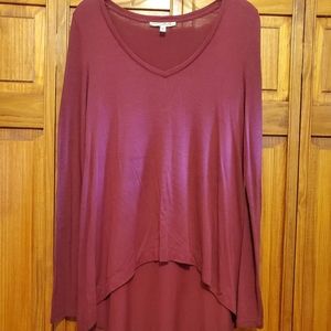 Express, Burgundy, Hi-Lo Long Sleeve Shirt, Size Small.